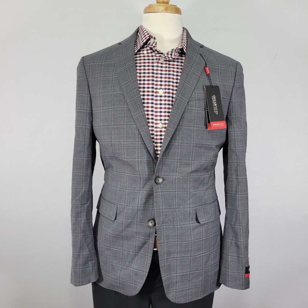 Kenneth Cole Awearness Men's Sport‎ Coat Blazer Two Button Gray Slim 40R NEW